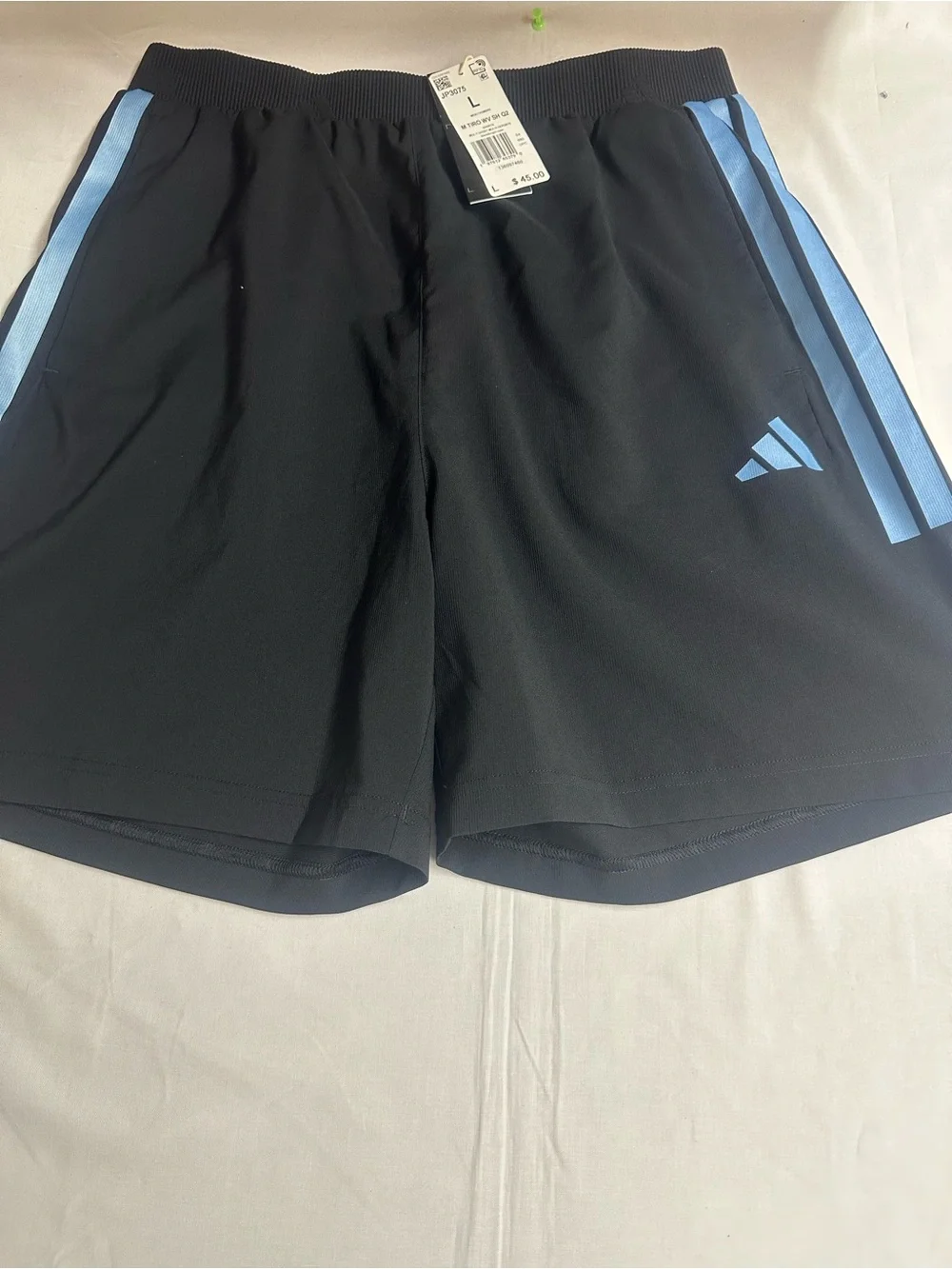 adidas Black Athletic Shorts with Light Blue Stripes